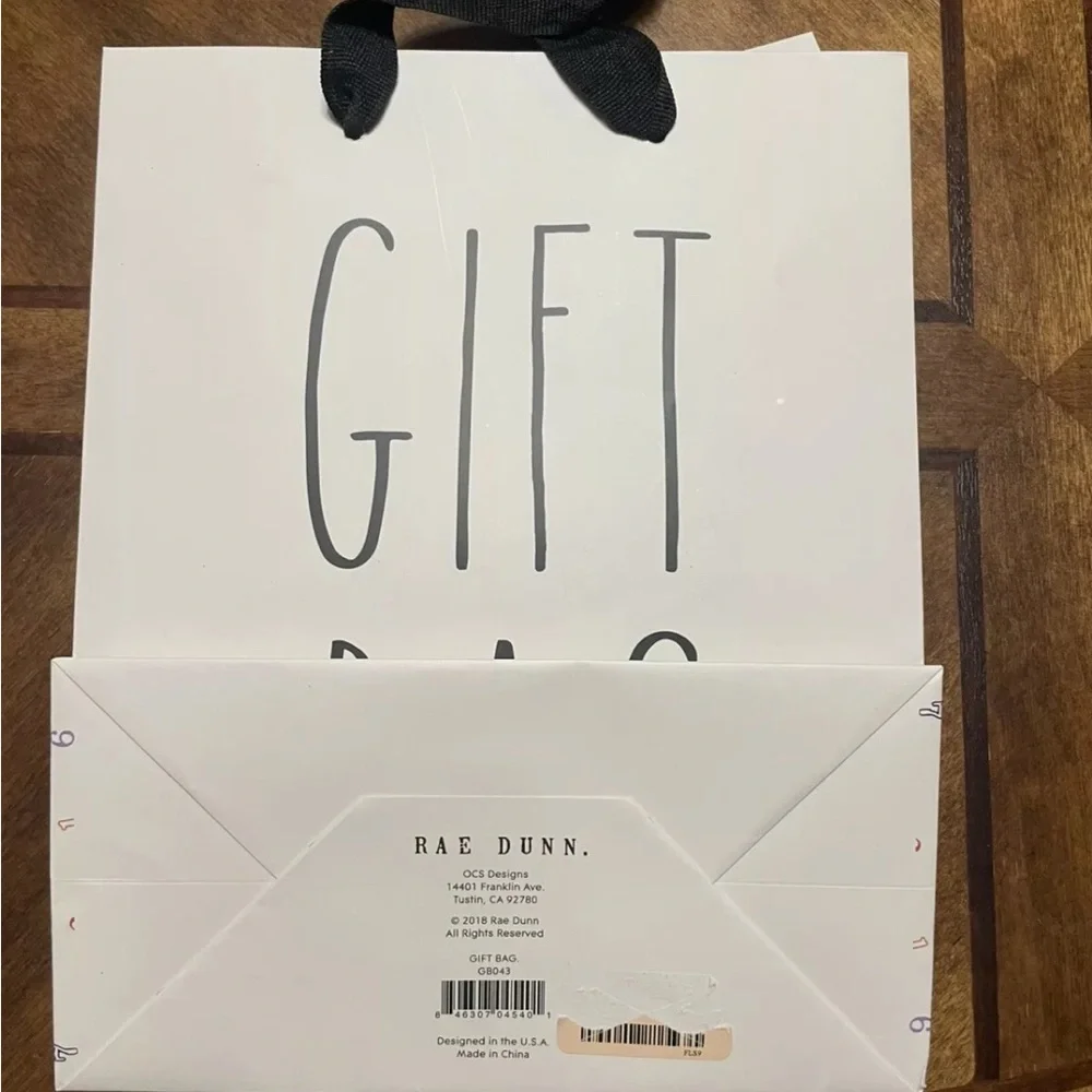 Rae Dunn White Gift Bag with Black Handles